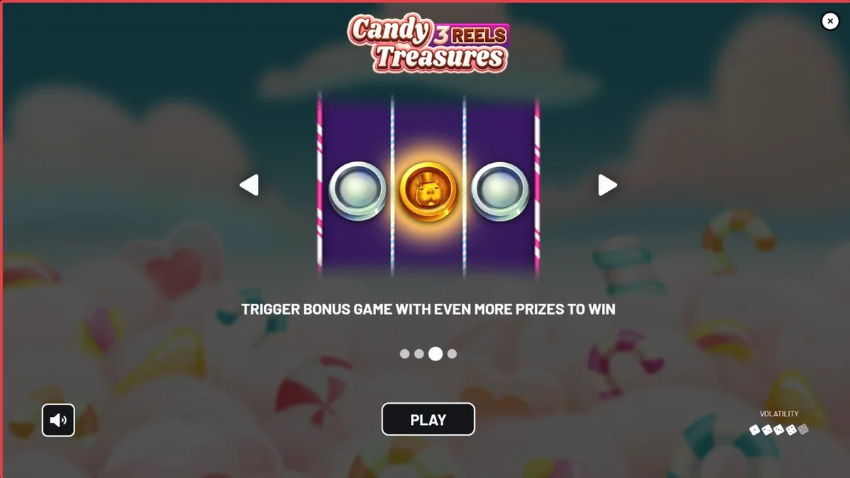 Tampilan visual slot Candy Treasures 3 Reels dengan tema permen yang ceria