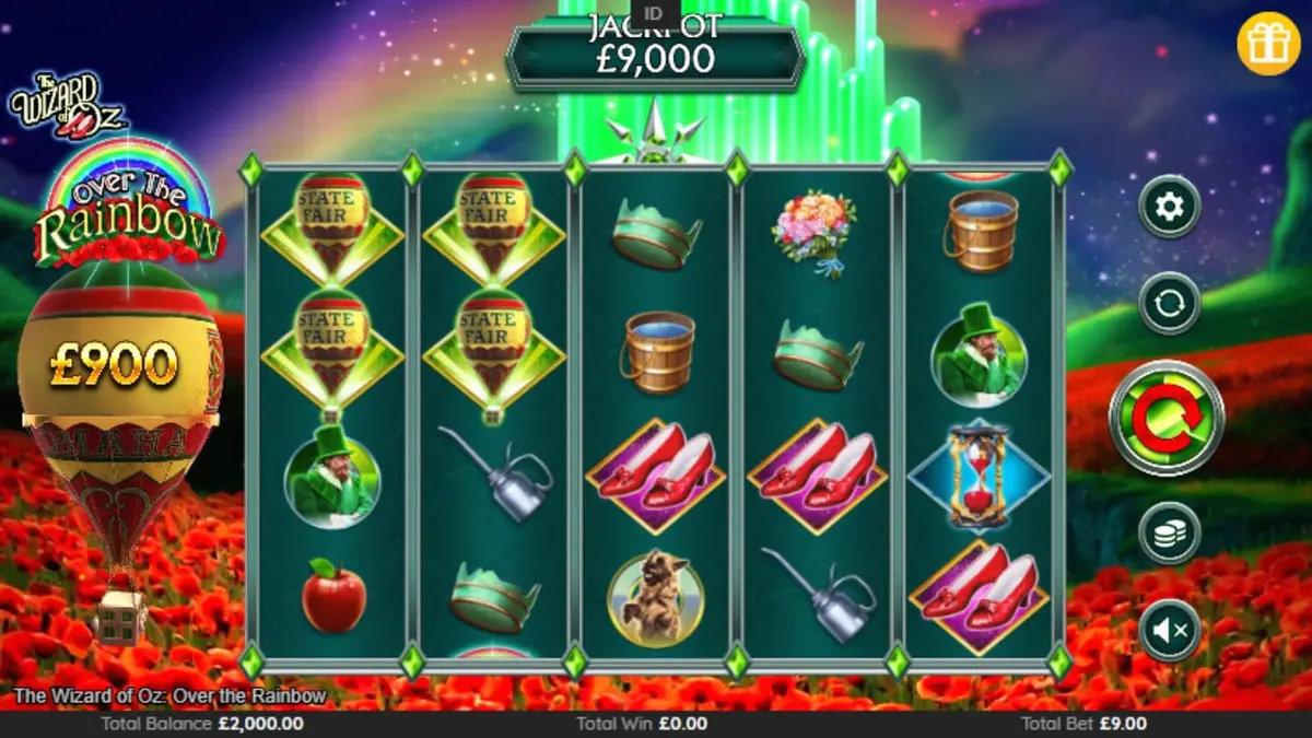 Tampilan visual slot The Wizard of Oz: Over the Rainbow dengan tema fantasi
